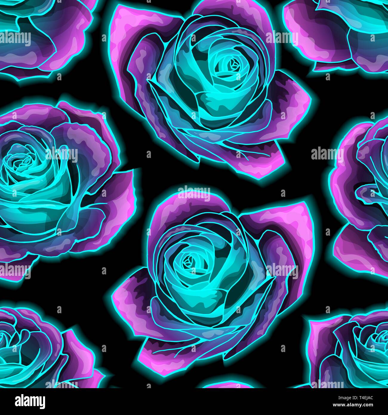 Vector seamless pattern with mysterious neon glowing roses background Stock  Vector Image & Art - Alamy, neon rose 
