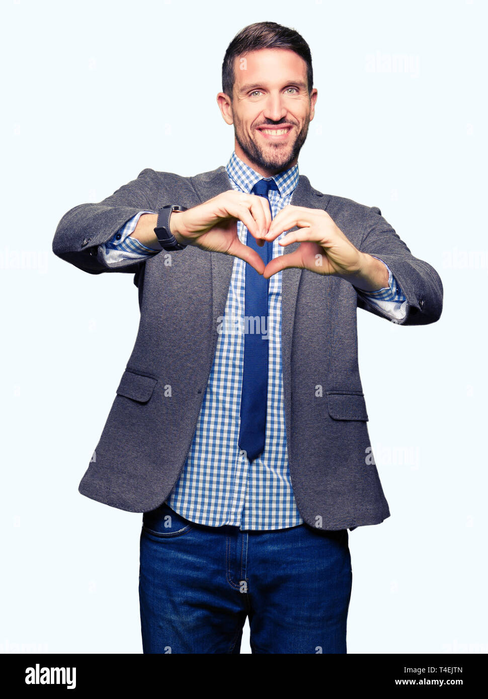 Handsome business man wearing suit and tie smiling in love showing ...
