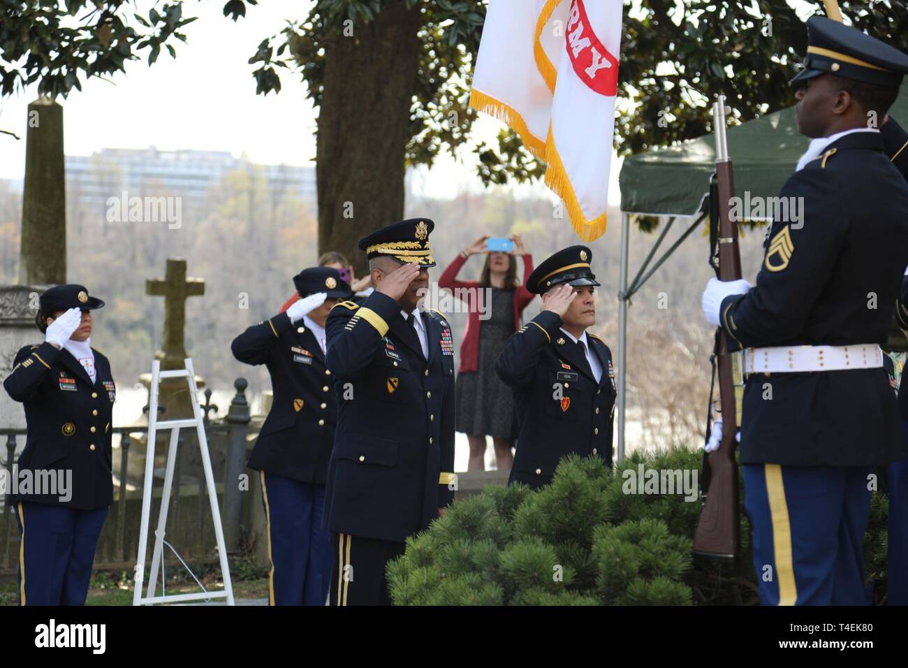 Brig. Gen. Douglas McBride, Quartermaster General, and Command Sgt. Maj. Eric Vidal salute