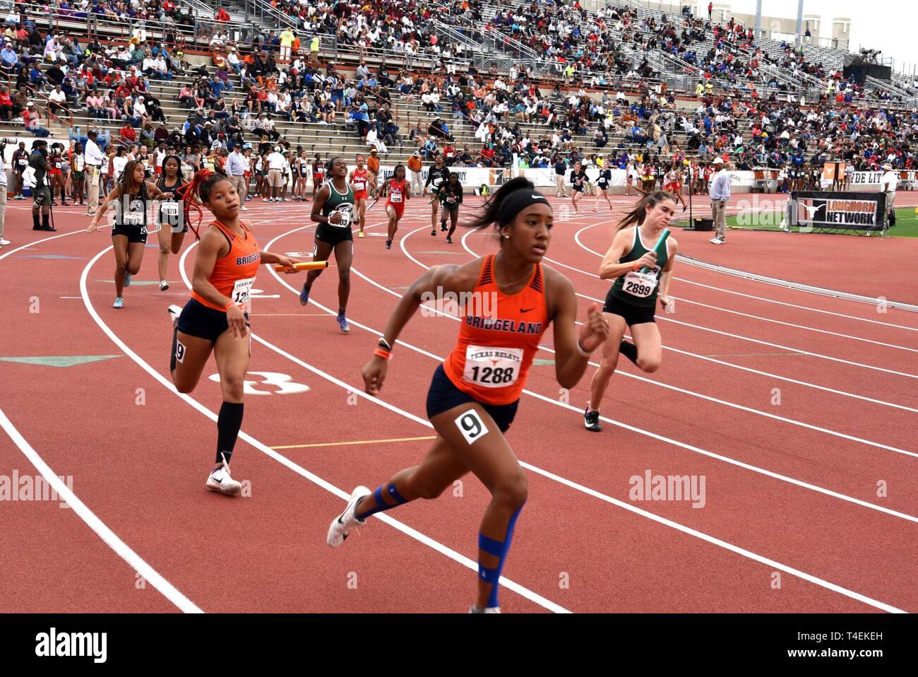 AUSTIN, Texas – (March 29, 2019) Recruiters and Warrior Challenge Mentor Program personnel from Navy Recruiting Districts San Antonio, Dallas, and Houston attended the 92nd Clyde Littlefield Texas Relays held at the Mike A. Myers Stadium on the campus of the University of Texas. The meet, which ran from March 27-30, welcomed more than 7,000 athletes in the high school, collegiate and professional ranks.  The Warrior Challenge Mentor Program is part of a large Navy recruiting effort to identify and develop unique people that are in high demand to serve as technical specialists and dependable te Stock Photo