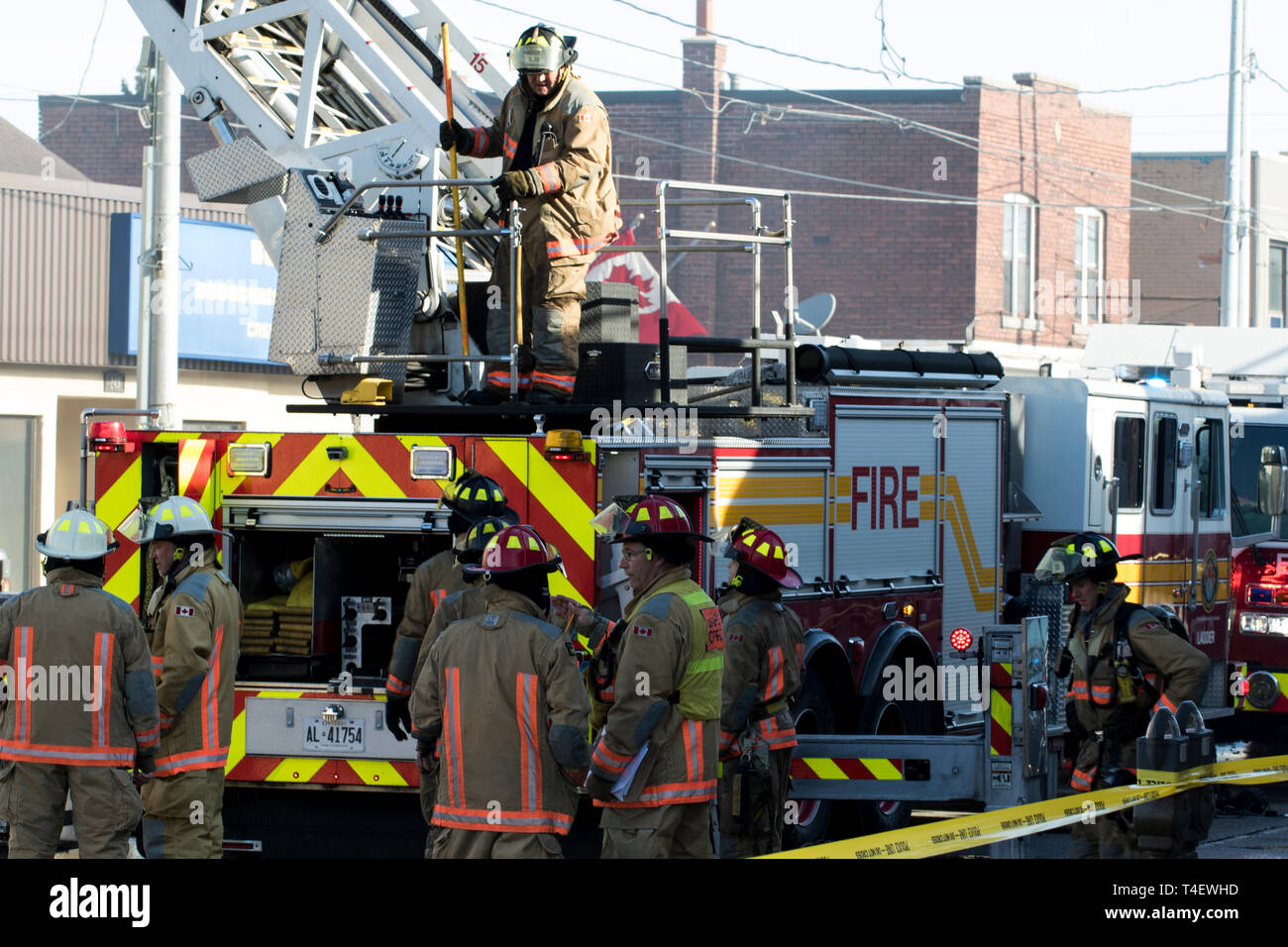 Ontario Canada April 13 2019:Firefighters on scene of a large structure ...