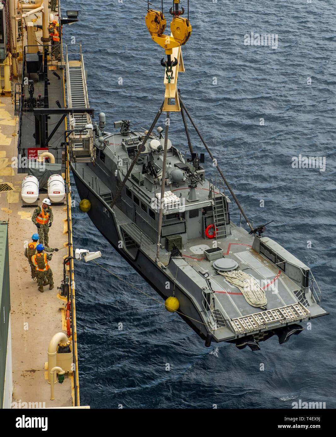 SANTA RITA, Guam (April 4, 2019) Sailors assigned to Navy Cargo ...