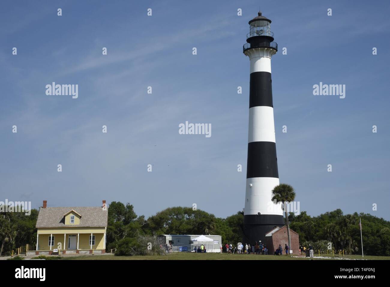 Families tour the last remaining U.S. Air Force Lighthouse during the