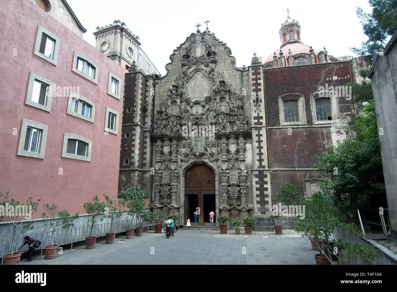 Mexico City, Mexico - 2019: Entrance to the Church of San Francisco, located in  Madero Street. Stock Photo