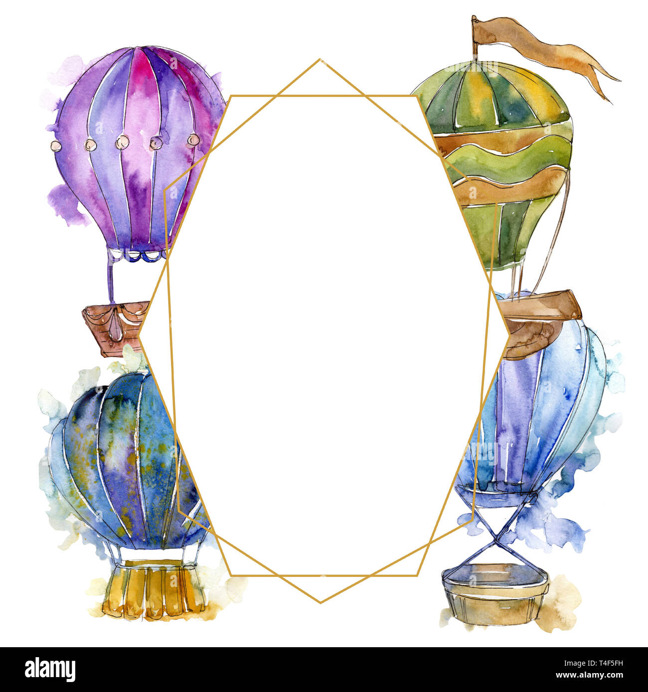 Hot air balloon background fly air transport. Watercolor background