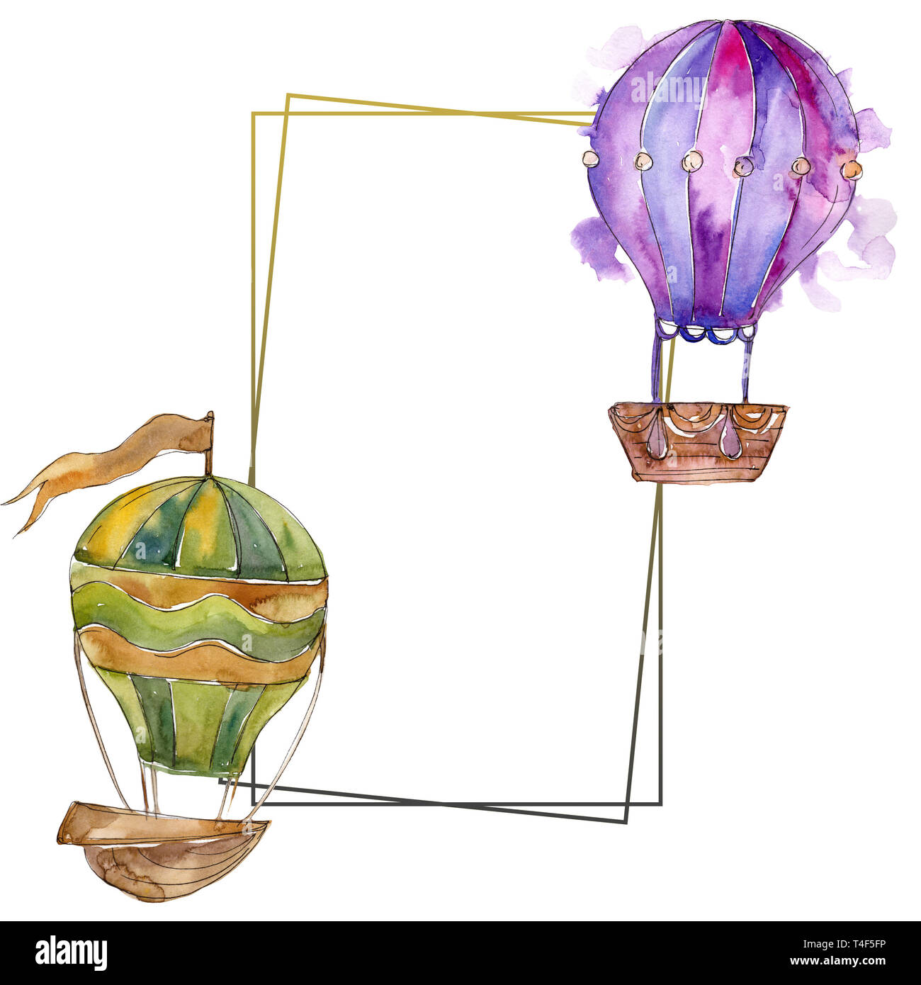 Hot air balloon background fly air transport. Watercolor background