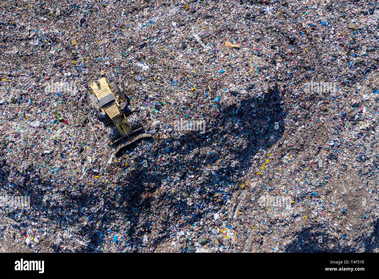 Aerial top drone view of large garbage pile, trash dump, landfill