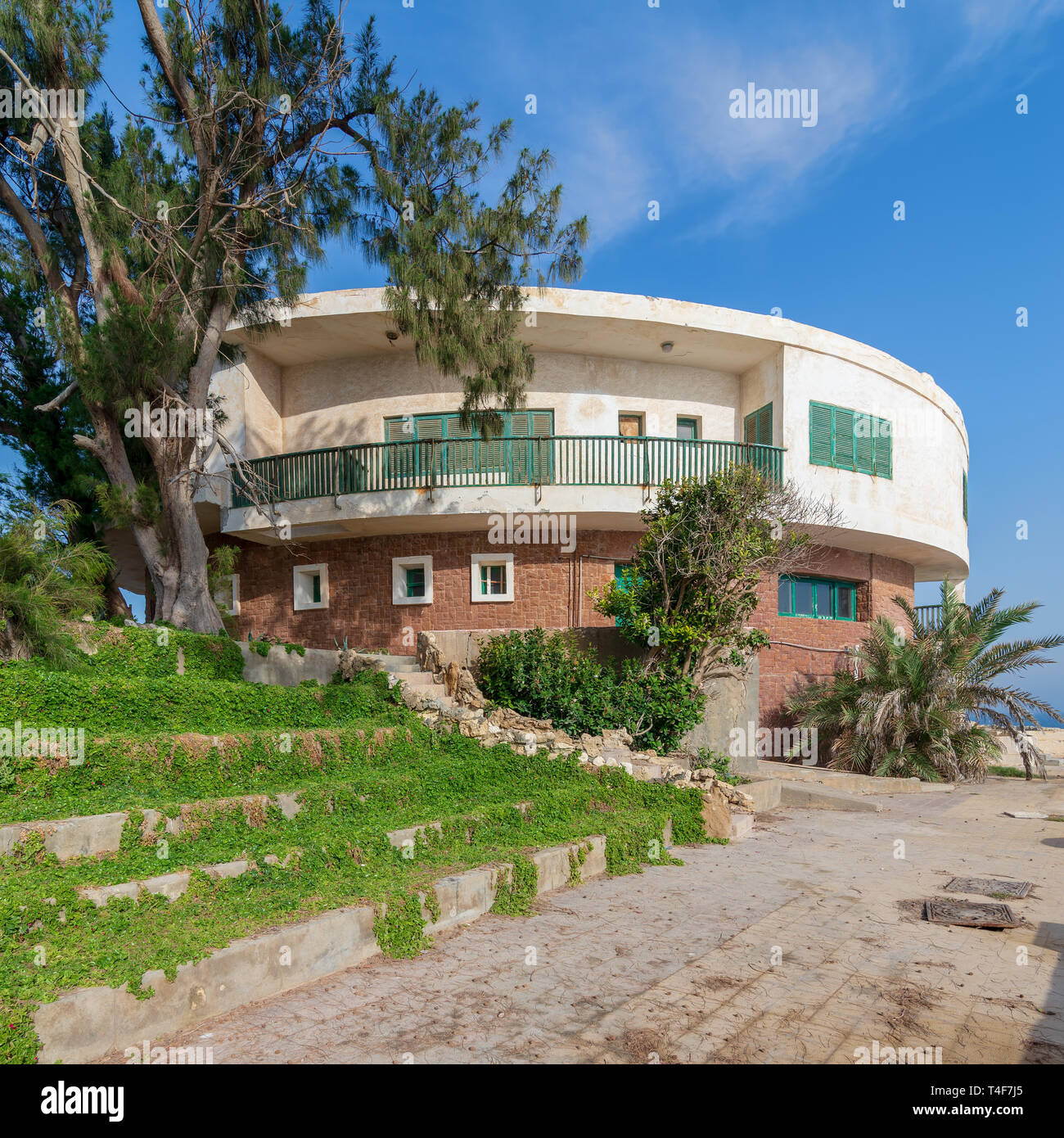 Alexandria, Egypt - April 29 2018: External shot of an old house by the Mediterranean Sea at Montaza park, known as the villa of Mr Hussein El Shafei  Stock Photo
