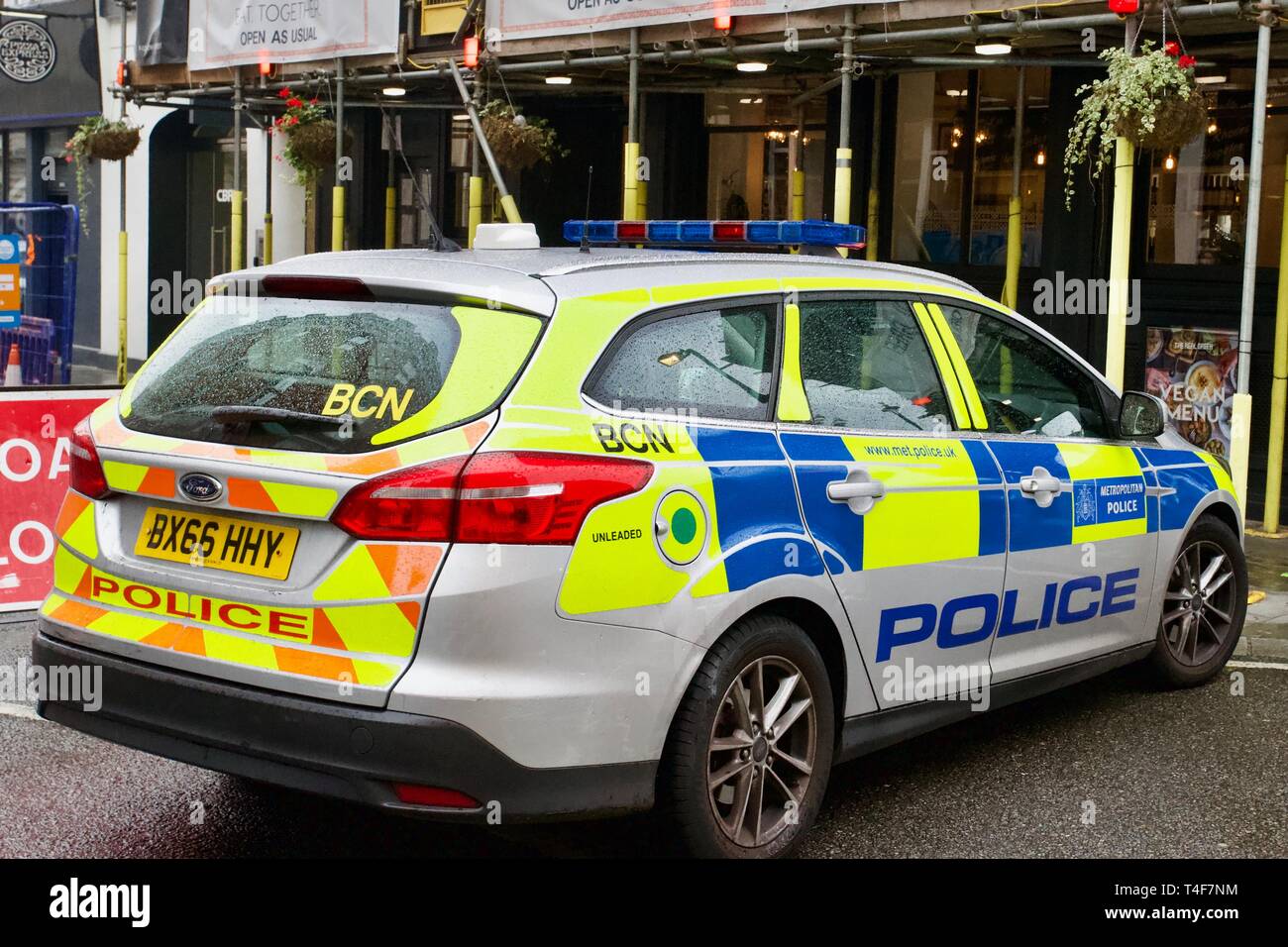 Police patrol car, Covent Garden, London, England. Stock Photo