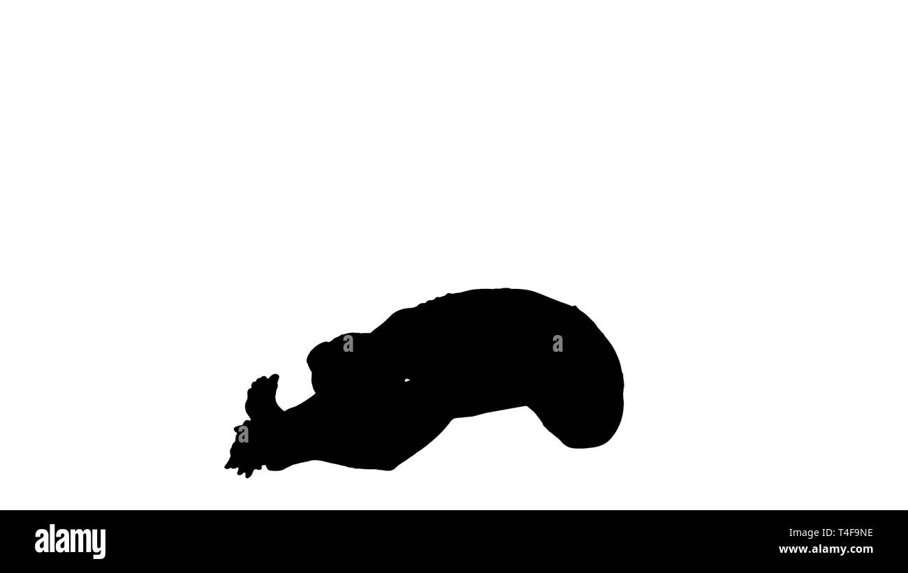 Silhouette Young attractive woman practicing yoga, sitting in Head to Knee Forward Bend exercise