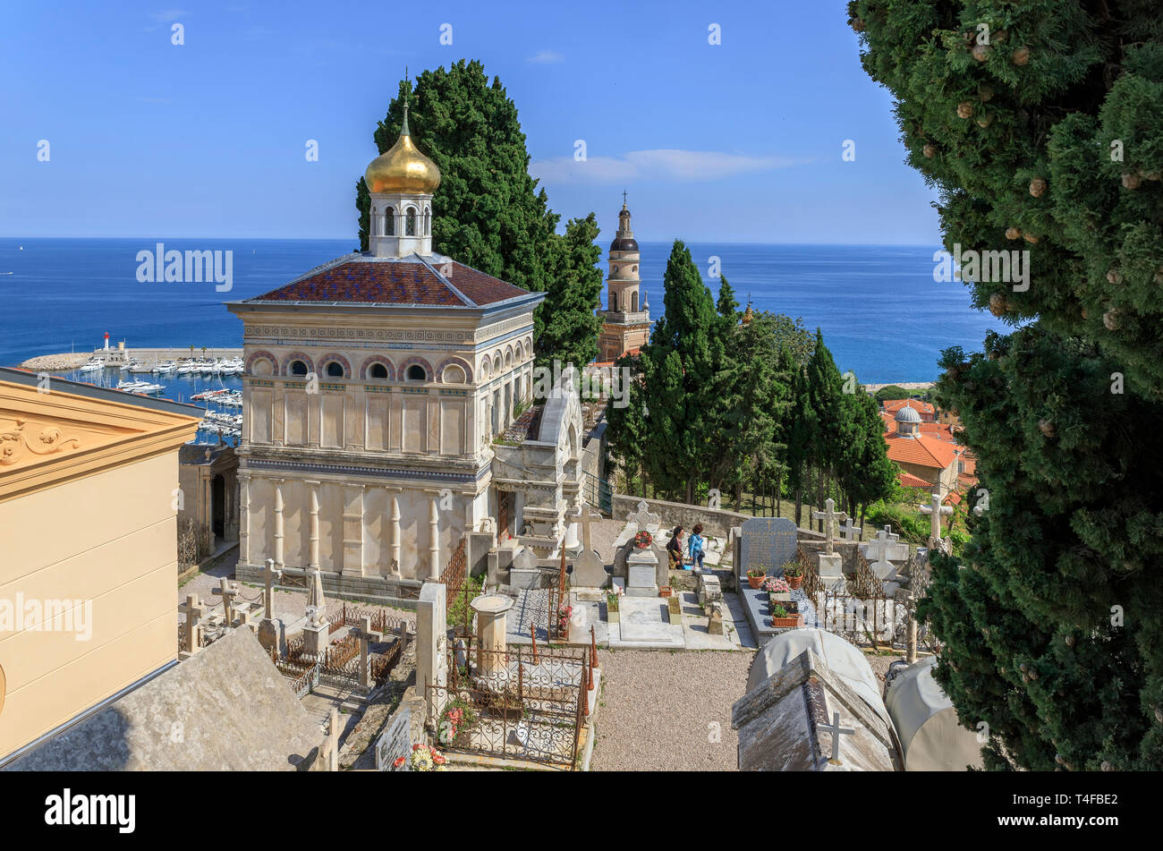 France, Alpes Maritimes, Menton, Russian cemetery, Orthodox chapel // France, Alpes-Maritimes (06), Menton, cimetière russe, chapelle orthodoxe Stock Photo