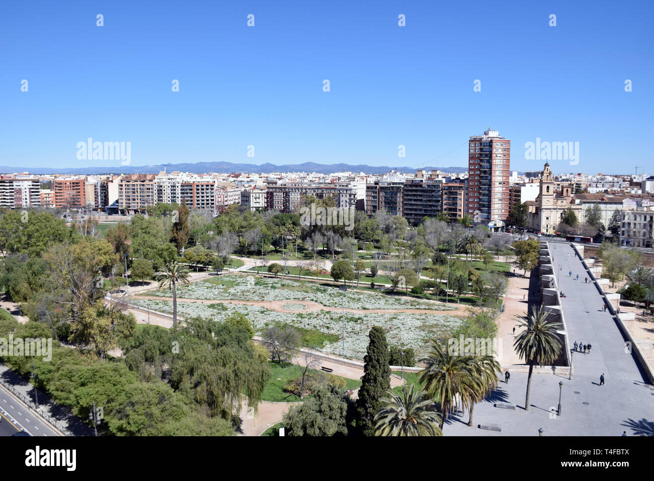 Turia Gardens, Valencia. Created from the river that used to bisect the city until flooding in the 1950s. Spain April 2019 Stock Photo