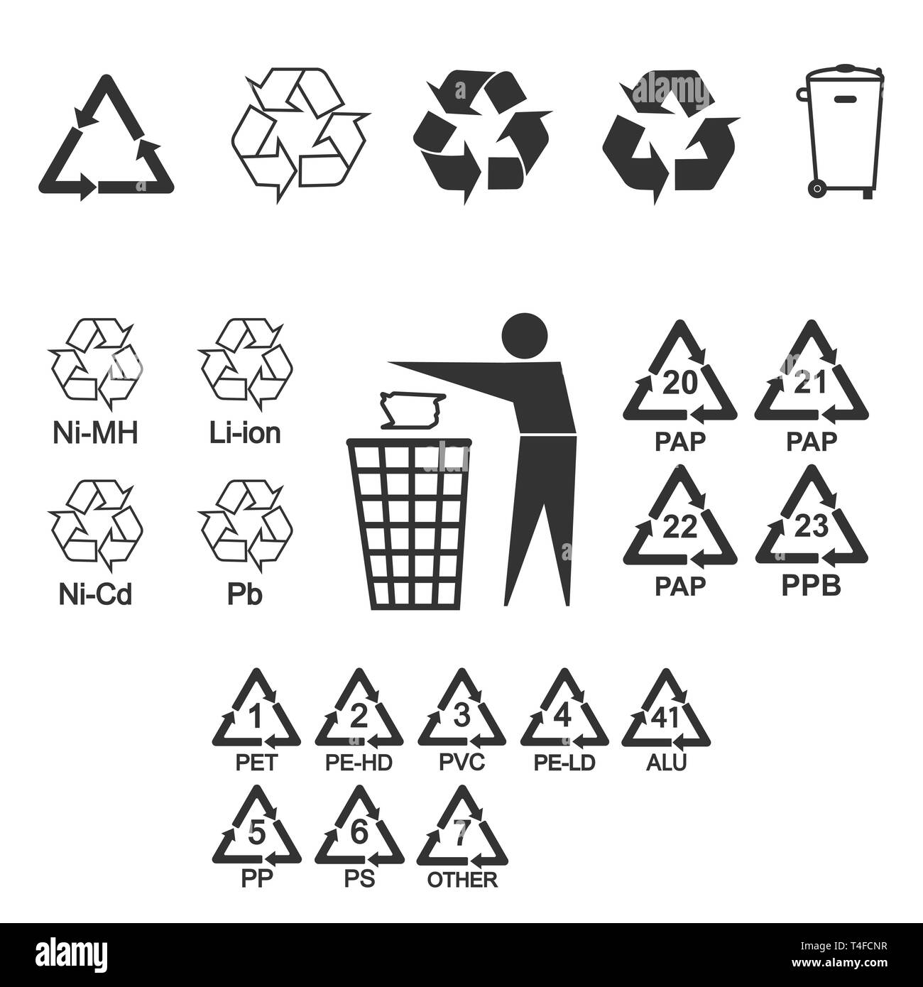 Vector illustration, flat design. Packaging recycling icons set Stock Vector