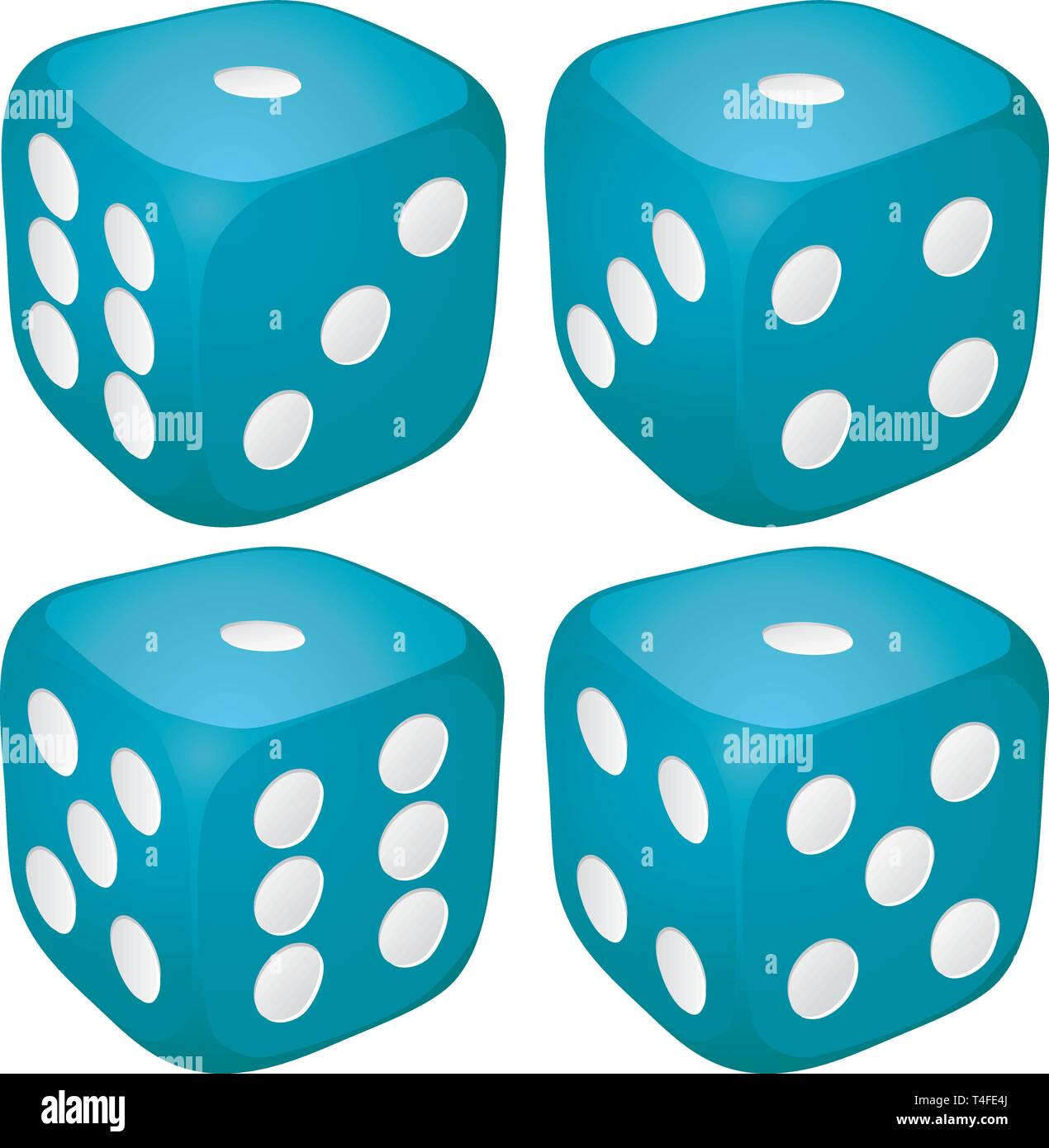 Set of blue casino craps, dices with one point, dot number on top, vector illustration Stock Vector