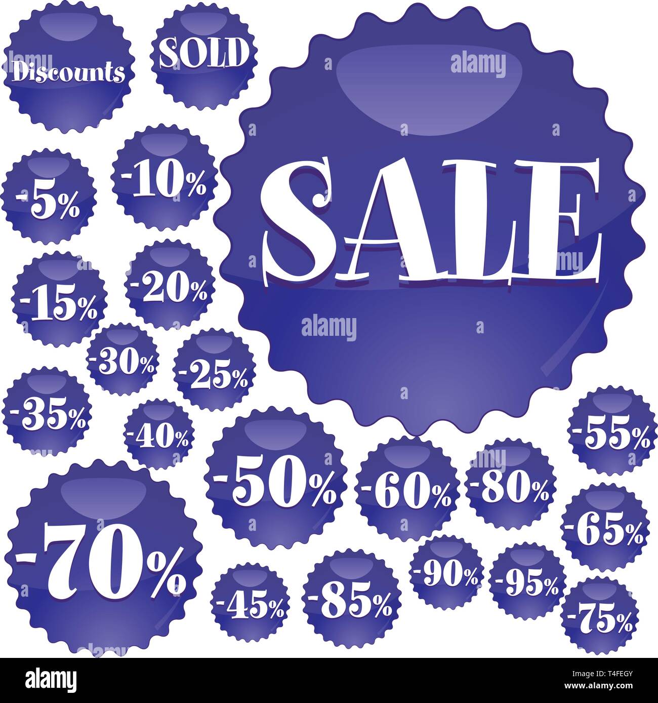 Big blue Sale stickers, vector illustration Stock Vector