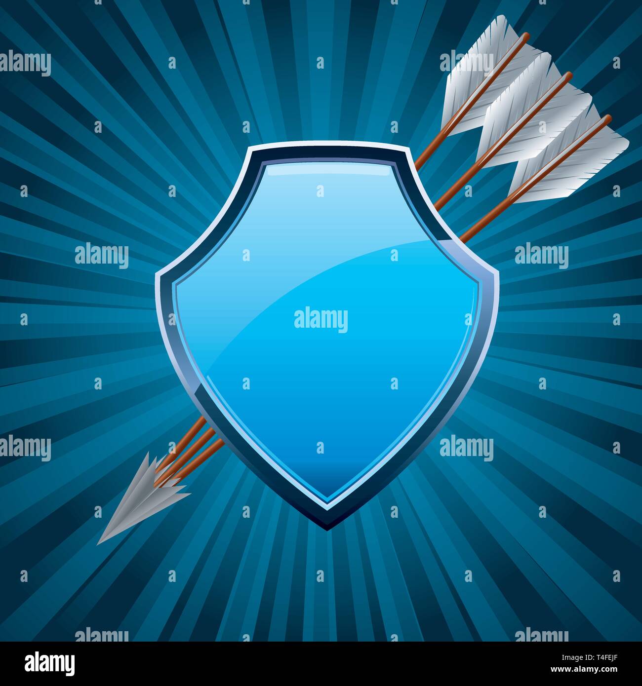 Security shield, coat of arms symbol icon, decorated with arrows, blue vector illustration Stock Vector