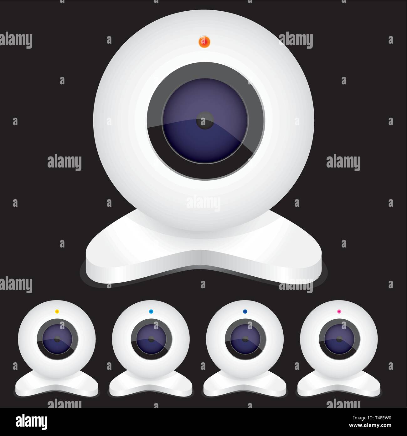 Set of white webcams with bright lights, vector illustration Stock Vector