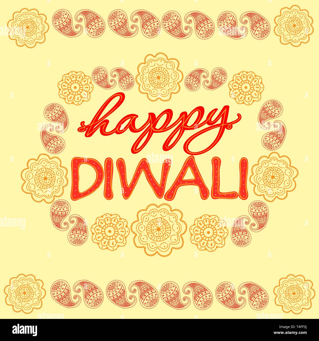 Happy Diwali - a holiday in India. Congratulations and a frame with Indian patterns. Lettering, text processing. Stock Vector