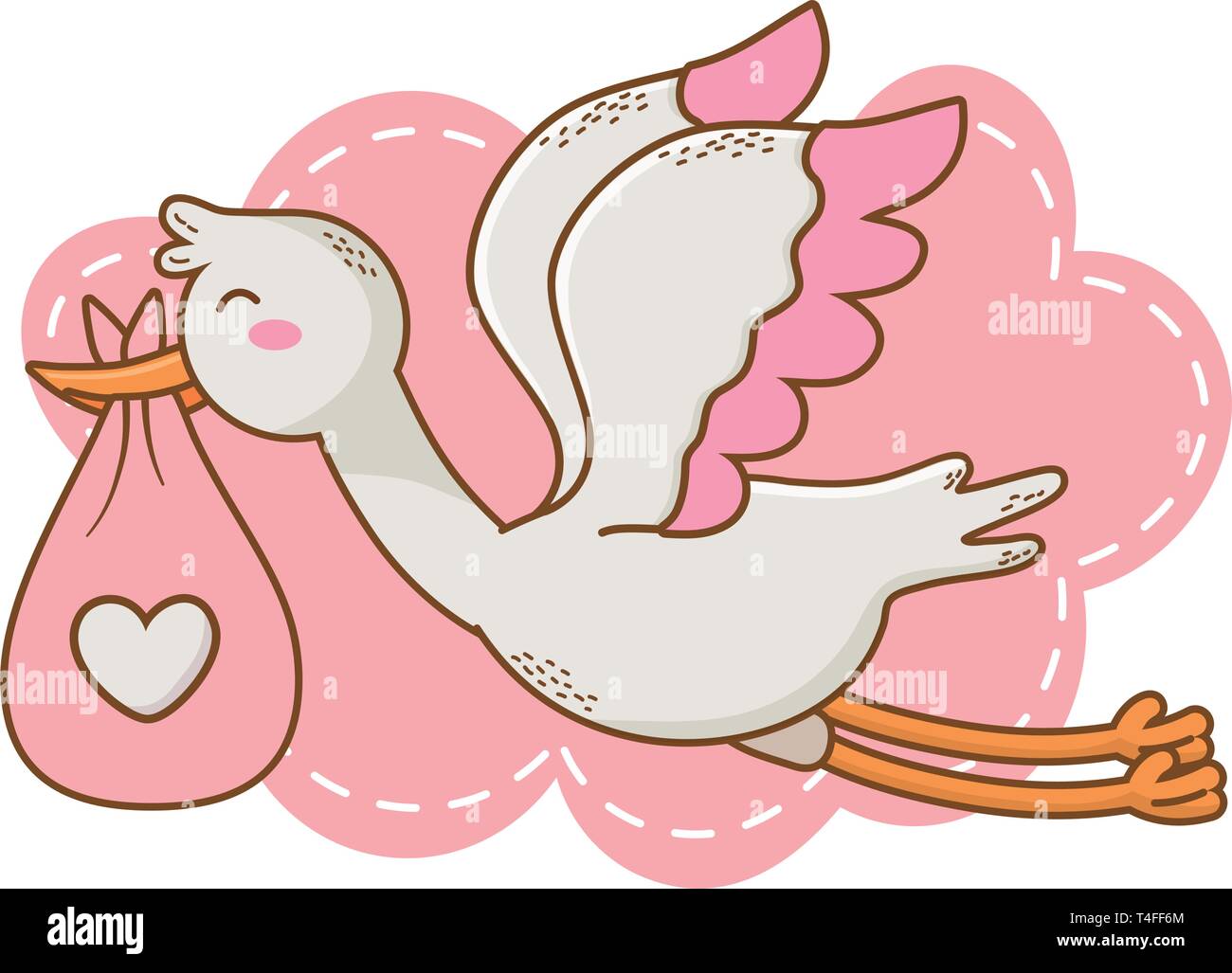 Cute Baby Shower Stork Holding Baby Bag Cartoon Vector Illustration Graphic Design Stock Vector Image Art Alamy