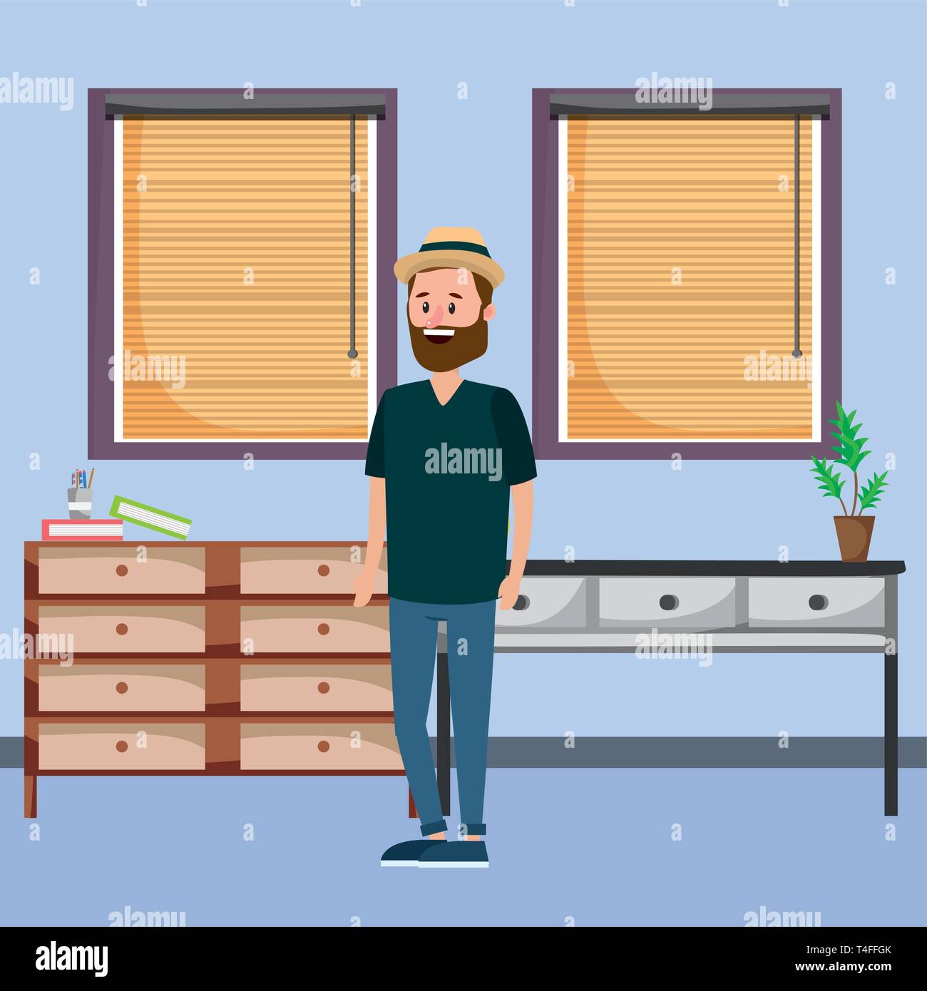 young man inside room cartoon vector illustration graphic design Stock ...