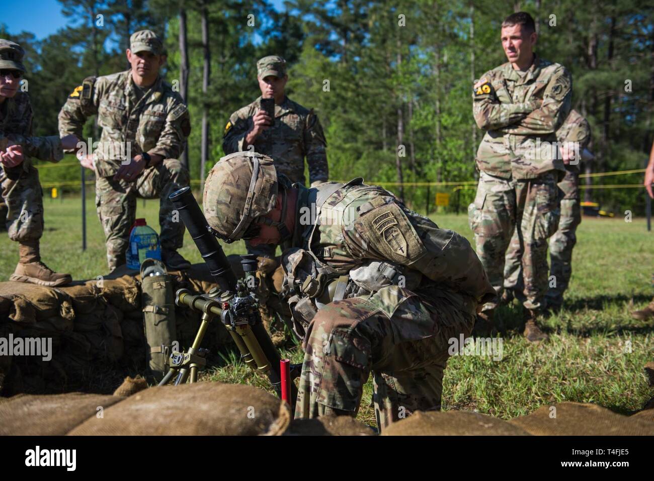 U S Air Force Master Sgt Sean Deam Charlie Flight Chief And Staff Sgt Marcos Silverio Along With Other Competitors Observe Obstacle Demonstrations In Preparation For The Best Ranger Competition April 10 2019