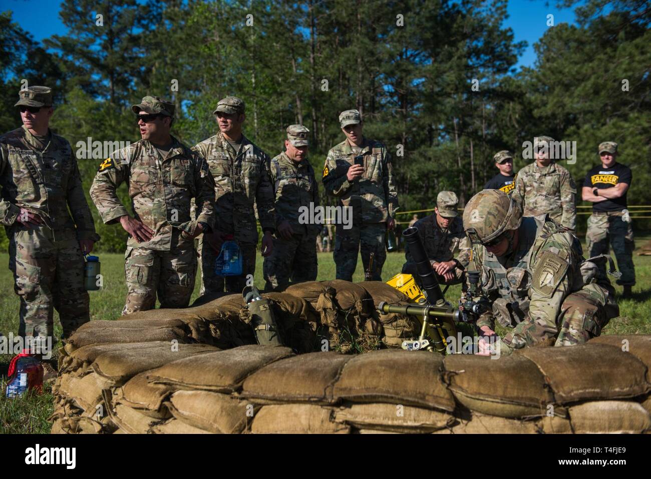 U S Air Force Master Sgt Sean Deam Charlie Flight Chief And Staff Sgt Marcos Silverio Along With Other Competitors Observe Obstacle Demonstrations In Preparation For The Best Ranger Competition April 10 2019