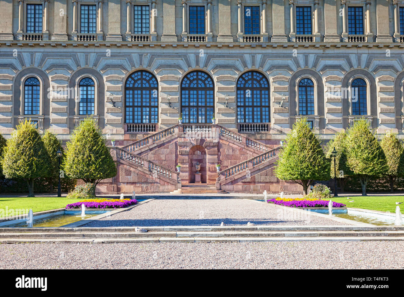 16 September 2018: Stockholm, Sweden - Detail of the Royal Palace and garden. Stock Photo