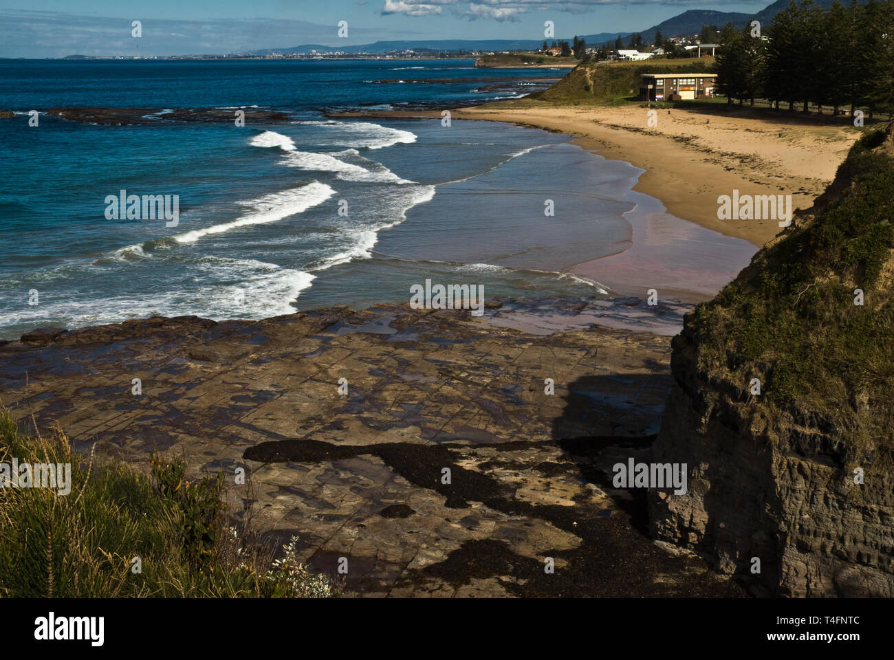 Beach at Clifton 2, Illawarra, NSW near Wollongong with Rocks in foreground. Stock Photo