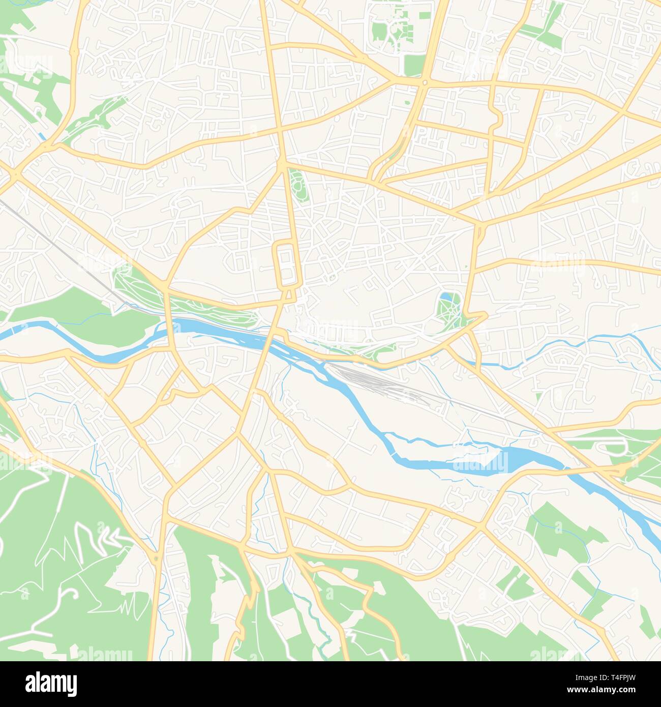 Printable map of Pau, France with main and secondary roads and larger