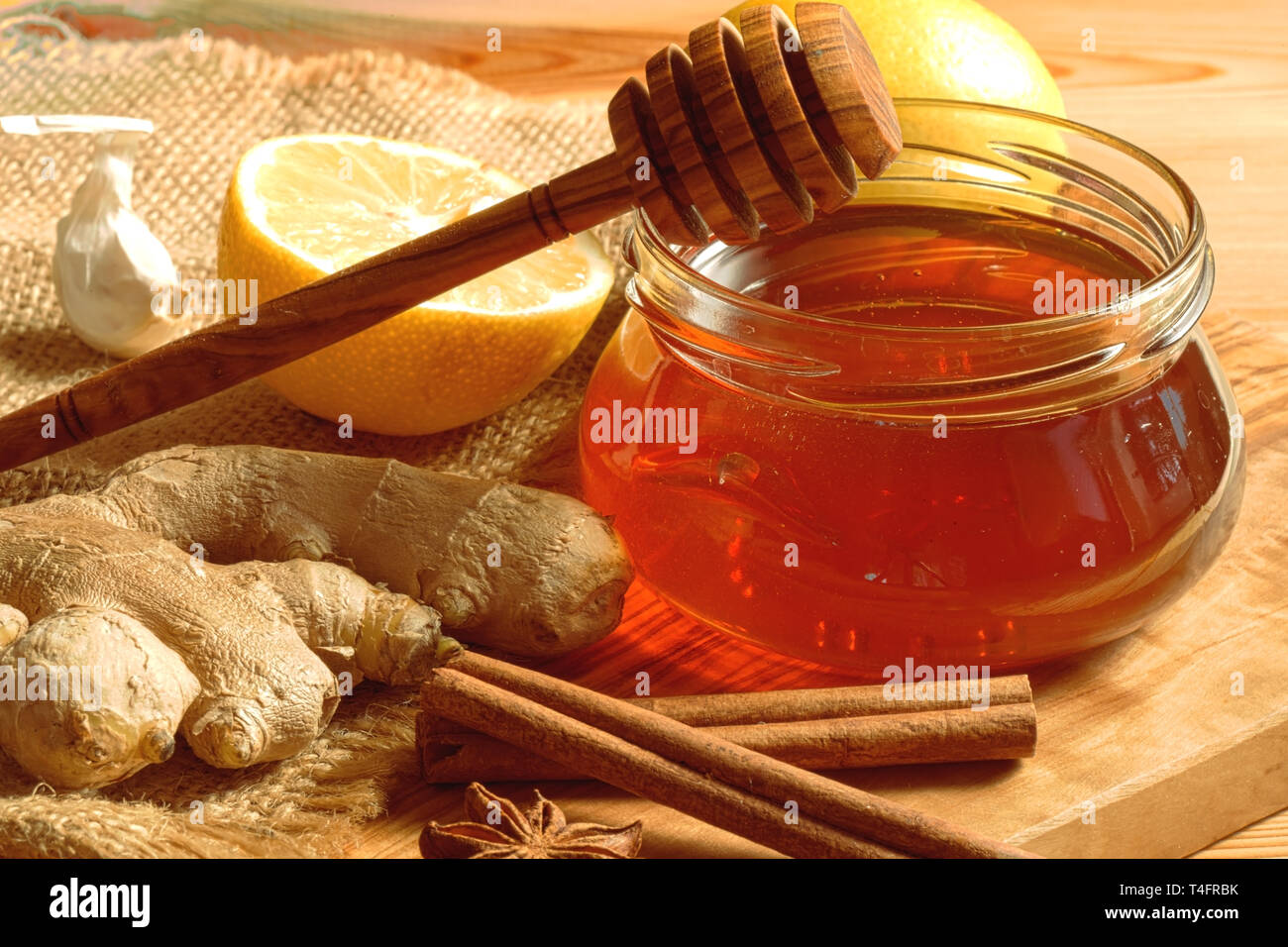Honey with ginger, lemon and cinnamon Stock Photo Alamy