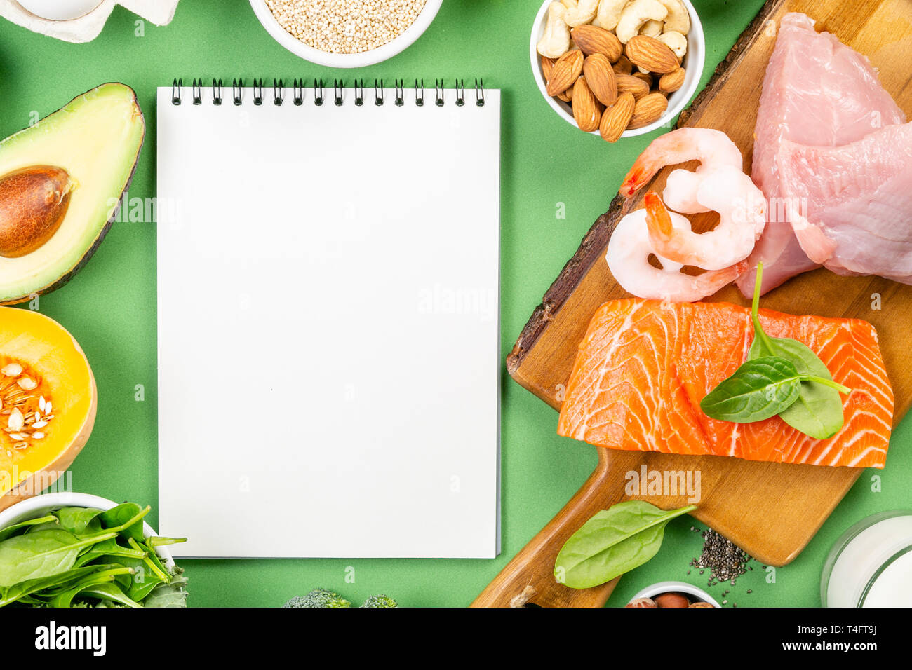 Mediterranean diet concept - meat, fish, fruits and vegetables Stock ...