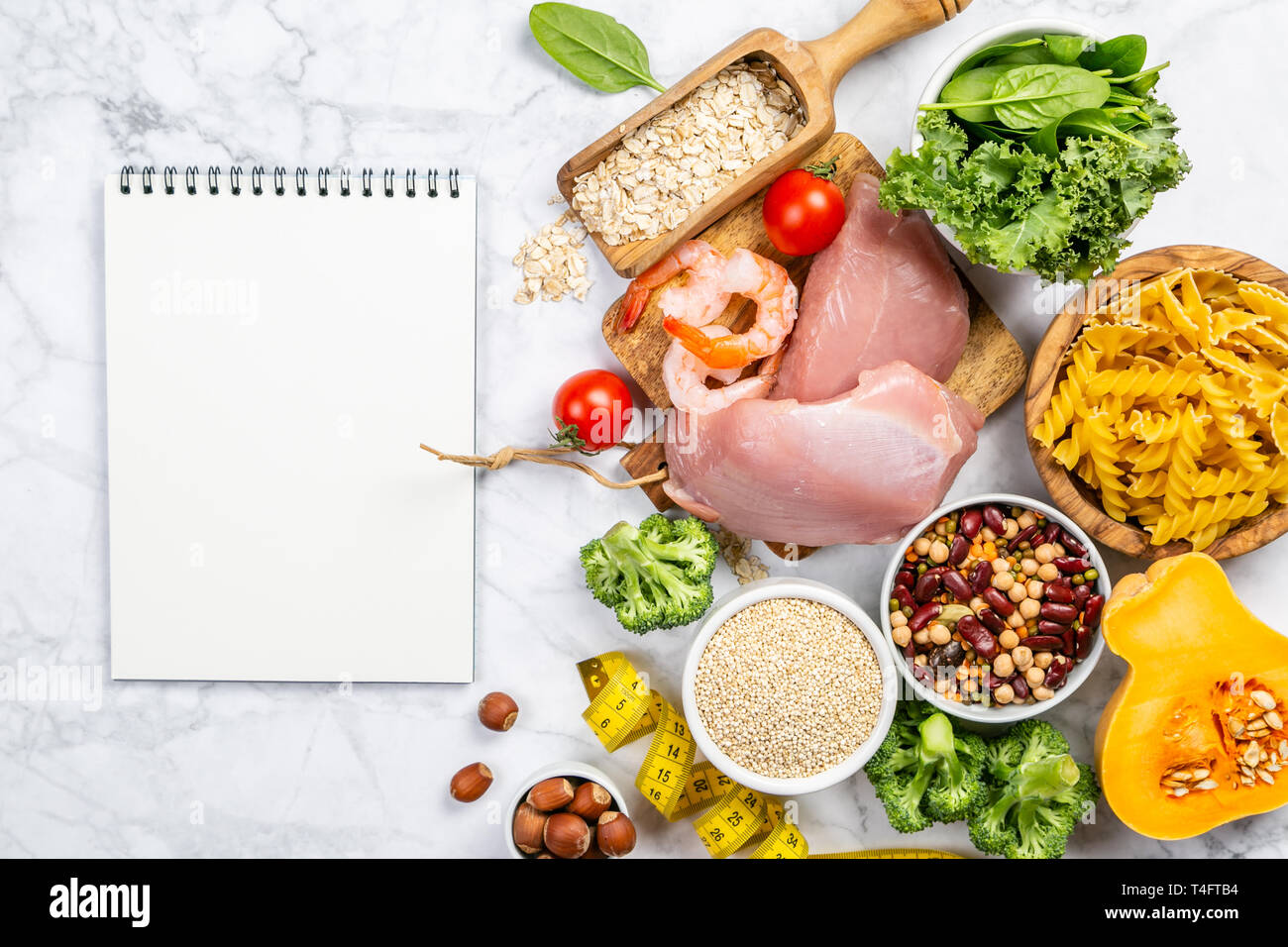 Mediterranean diet concept meat, fish, fruits and vegetables Stock