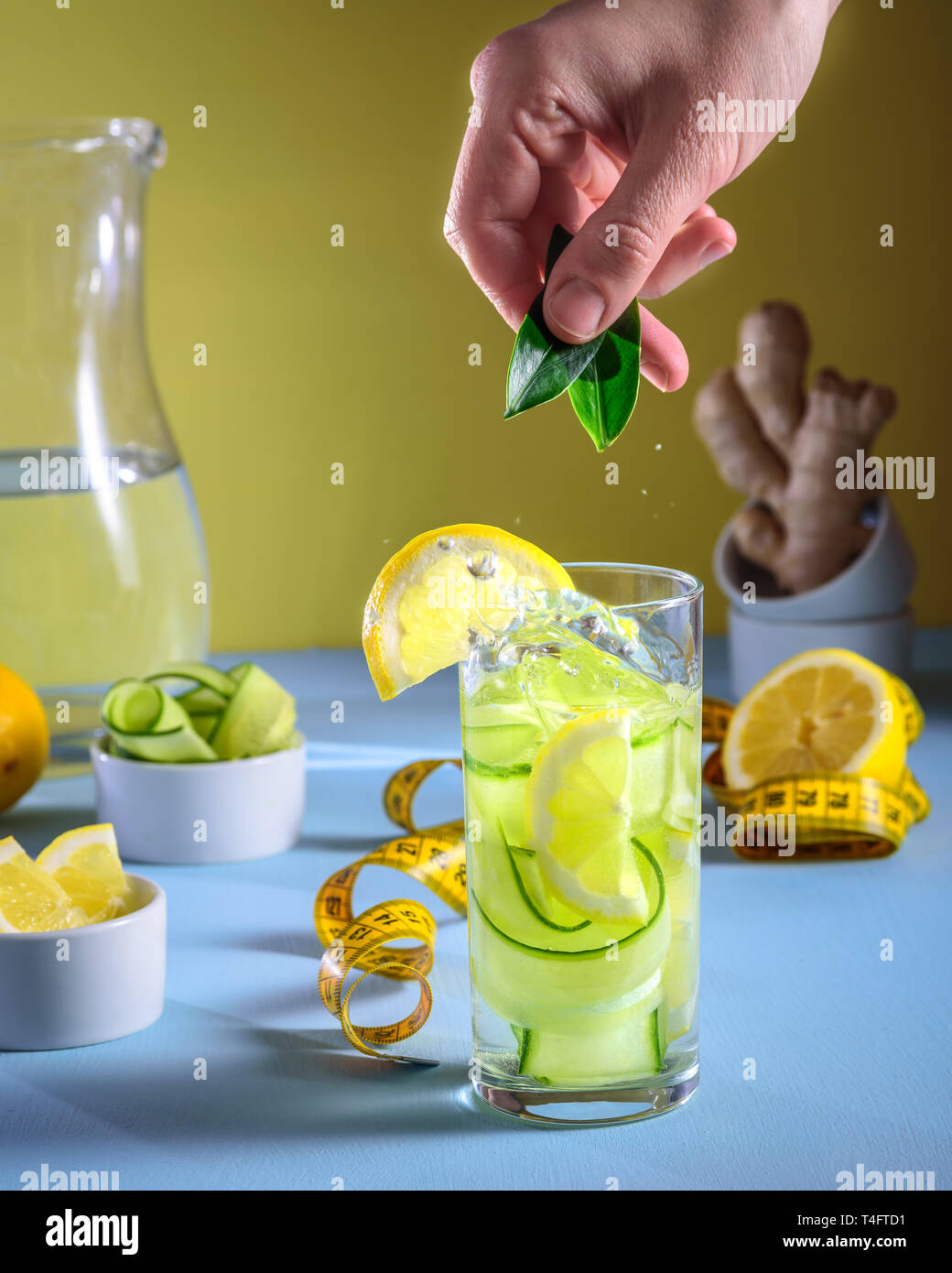Detox drink, lemon and cucumber water. Dieting concept Stock Photo