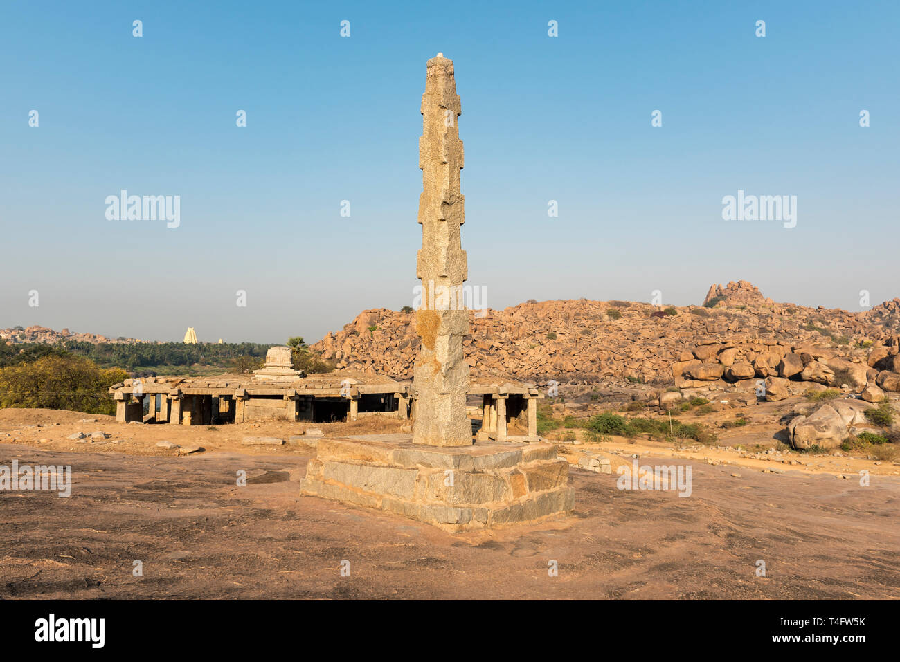 Free-standing monolithic column in Hampi, India Stock Photo