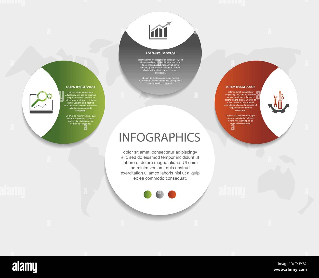 Modern 3D vector illustration. Circular infographic template with three ...