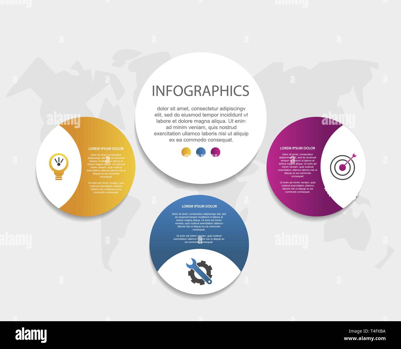 Modern 3D vector illustration. Circular infographic template with three ...