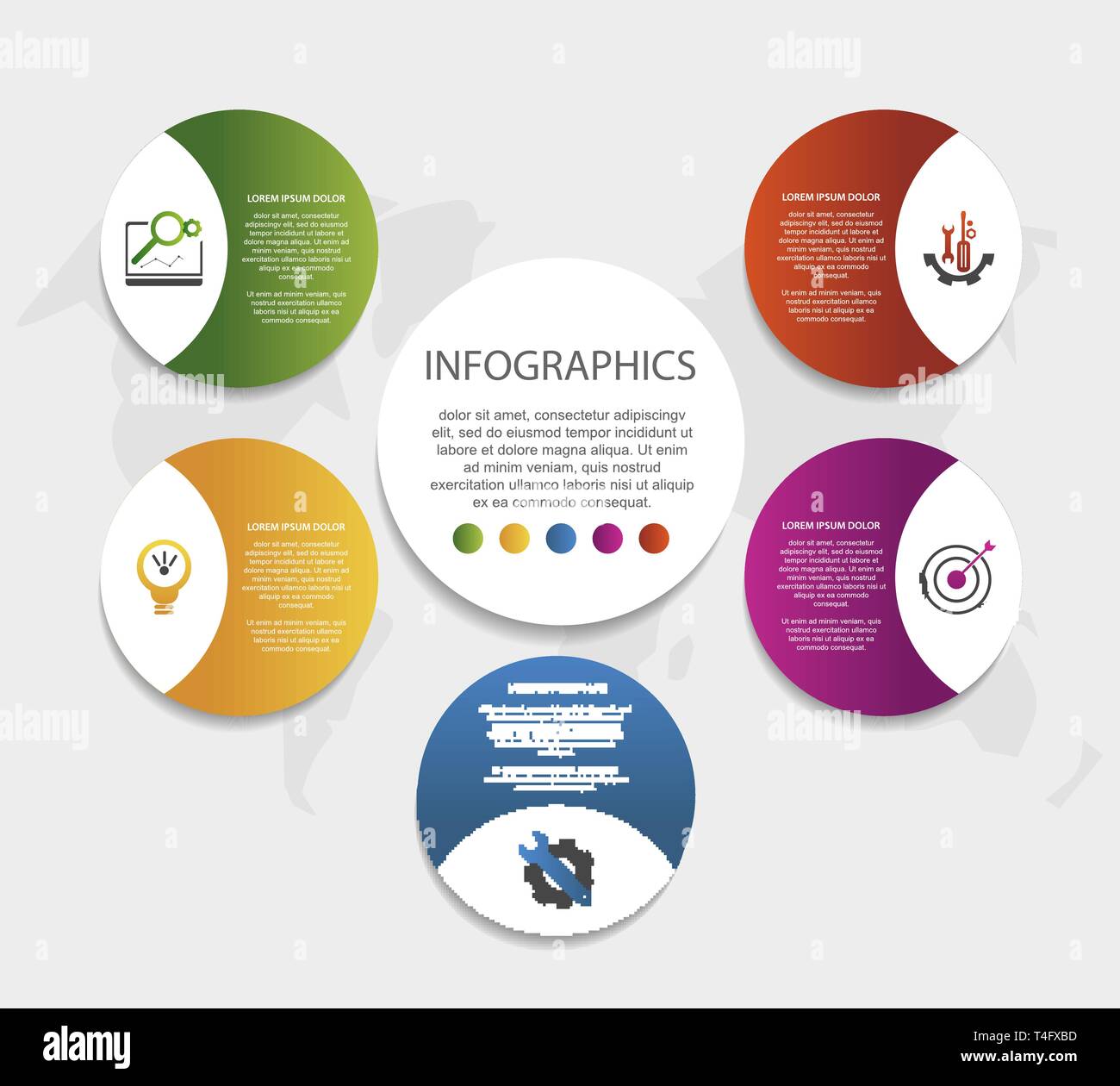 Modern 3D vector illustration. Circular infographic template with five ...