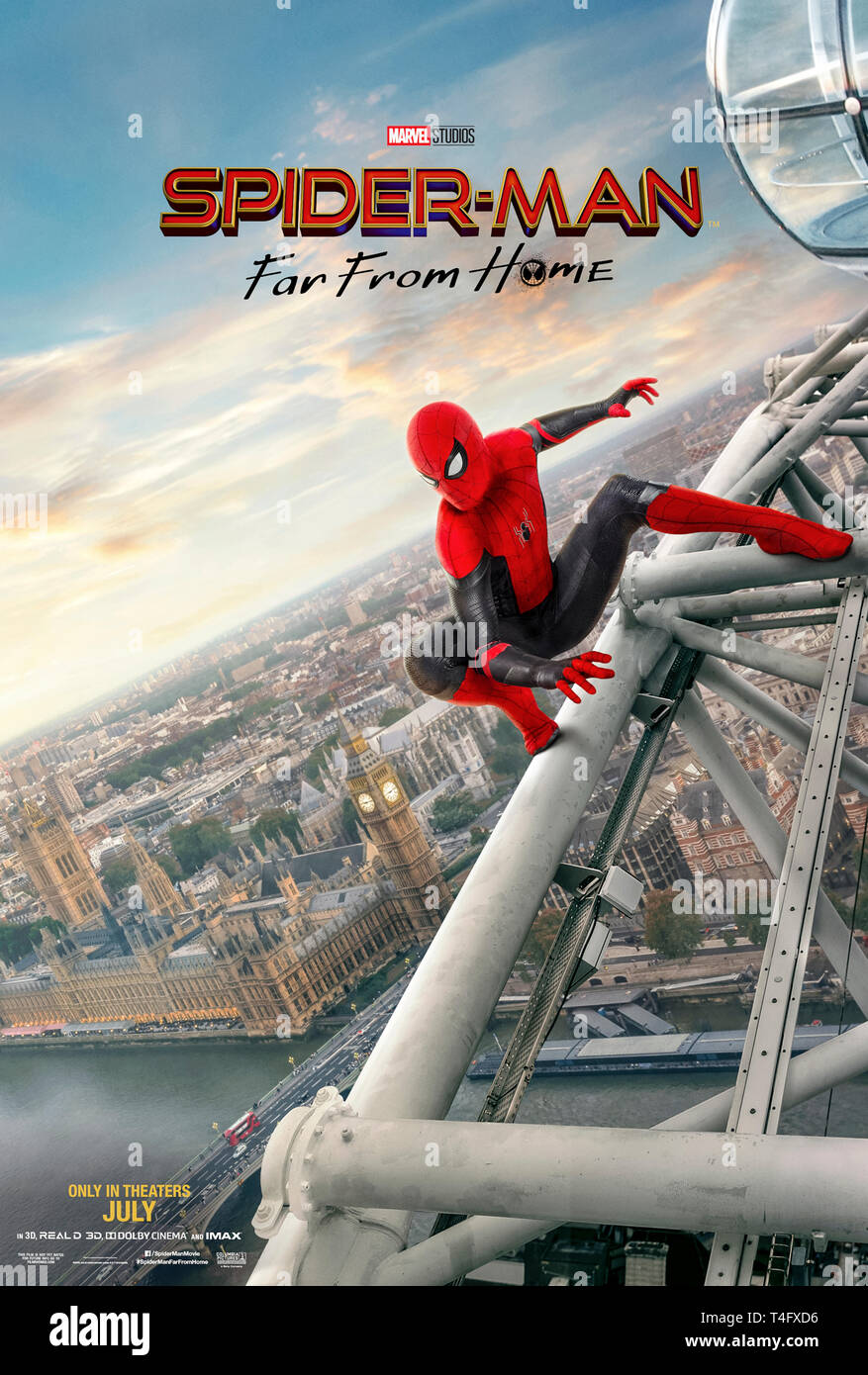 Spider-Man: Far From Home (2019) directed by Jon Watts and starring Tom Holland, Samuel L. Jackson, Zendaya and Jake Gyllenhaal. Peter Parker goes on a European vacation. Stock Photo