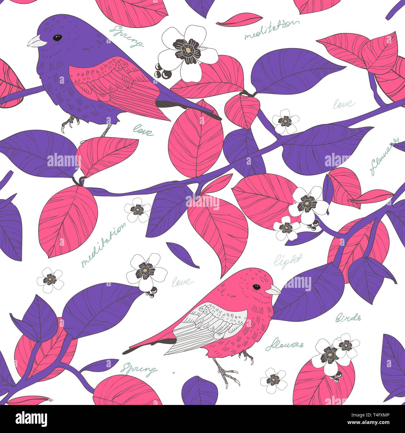 Seamless vector texture with birds and flowers Stock Vector Image & Art ...