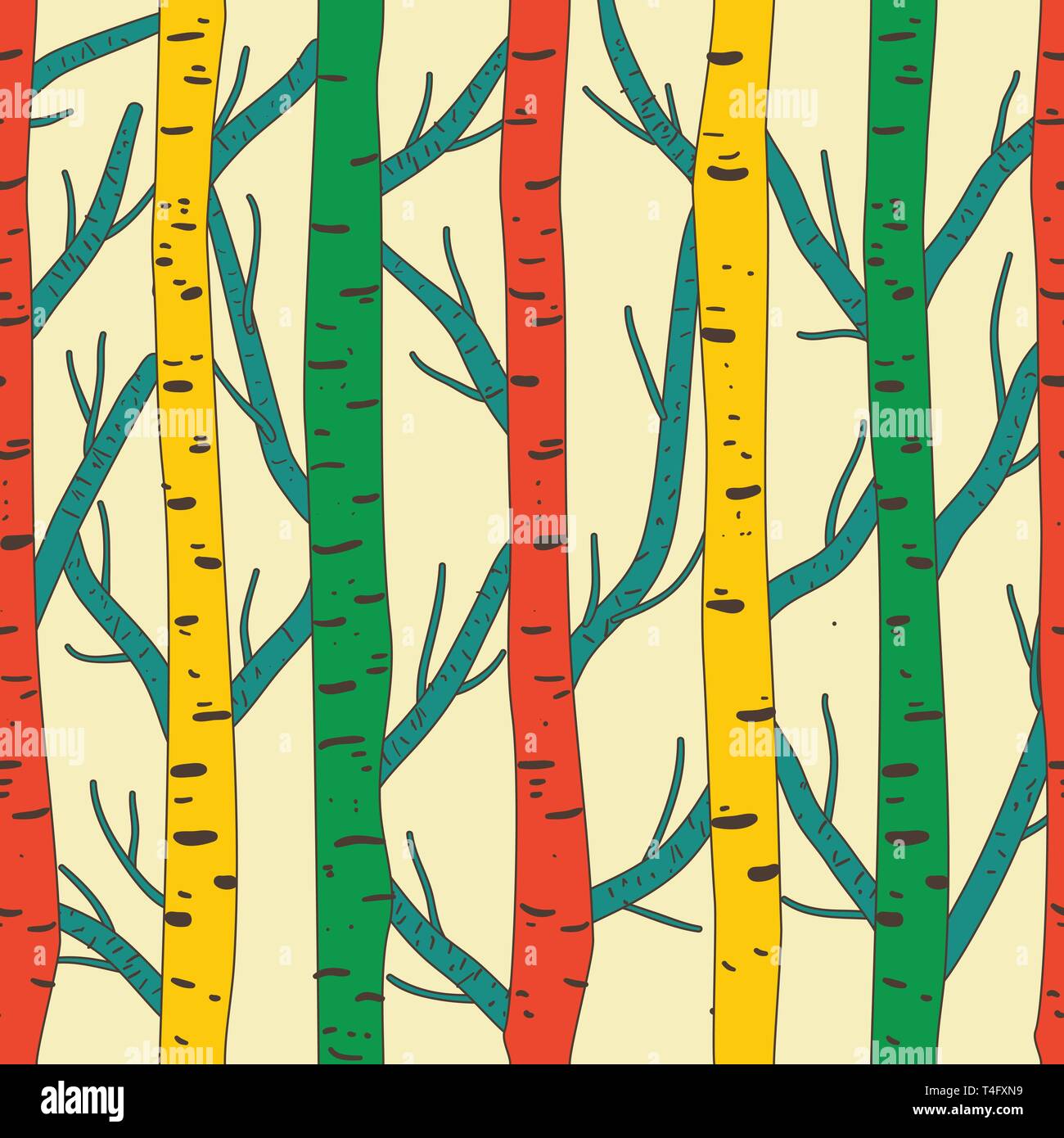 Seamless vector texture with birds and trees Stock Vector