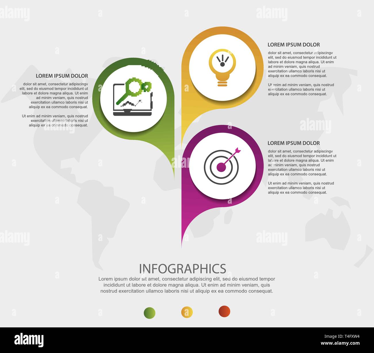 Modern 3D vector illustration. Circular infographic template with three ...