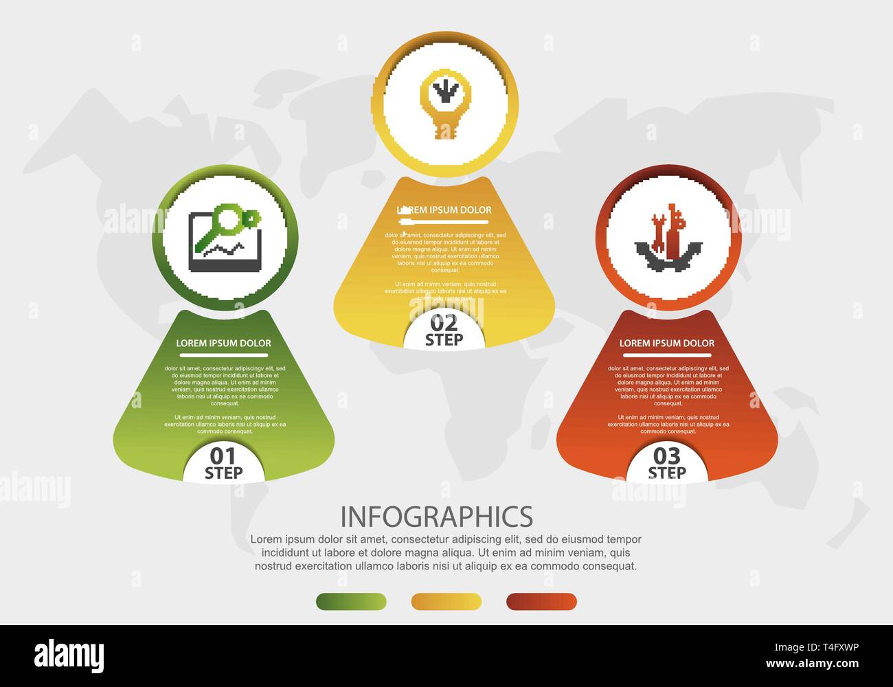 Modern 3D vector illustration. Circular infographic template with three ...