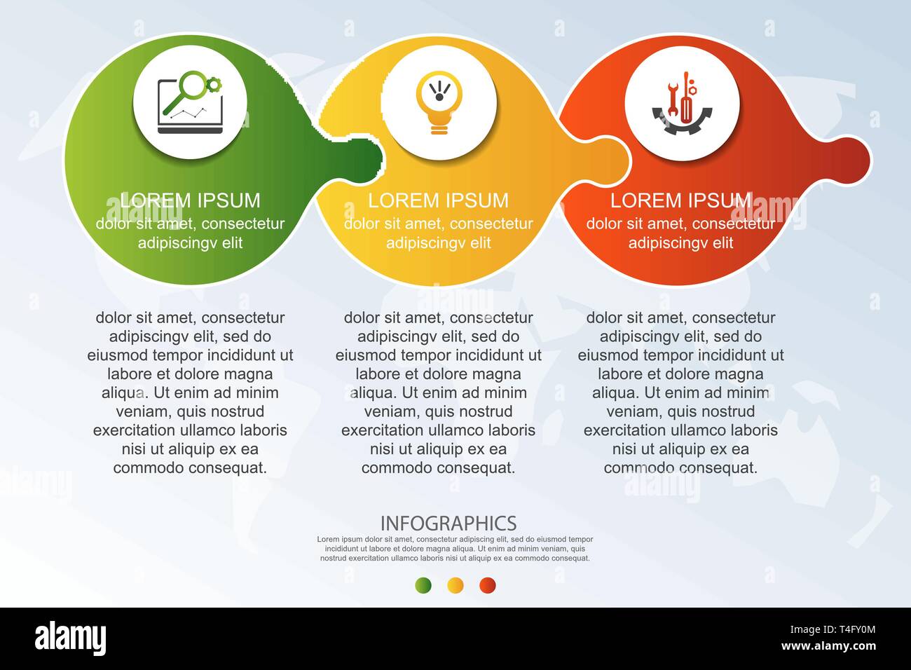 Modern 3D vector illustration. Circular infographic template with three ...
