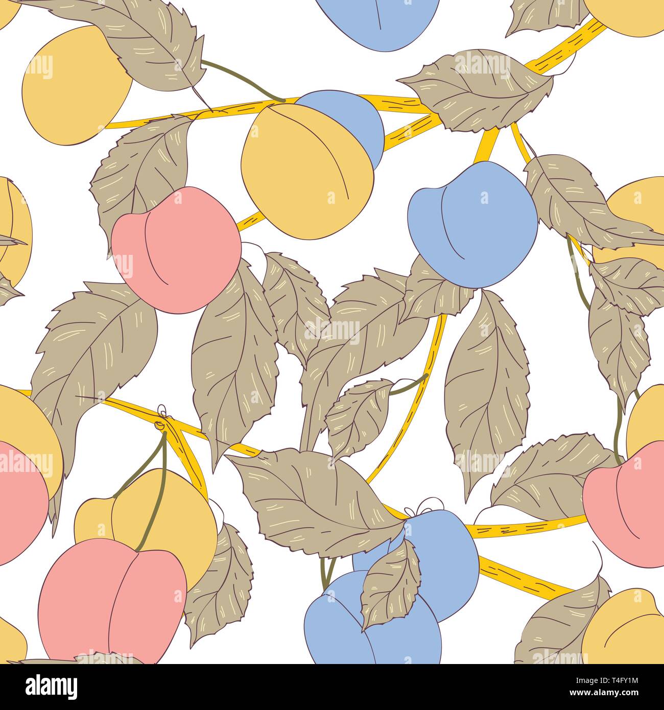 Seamless vector texture with fruits and leafs Stock Vector
