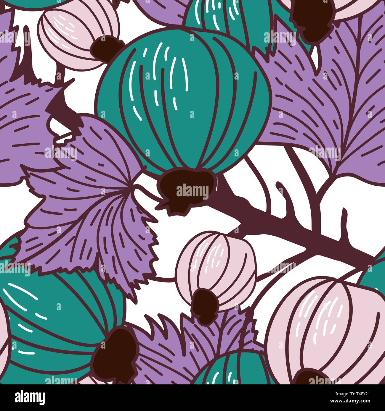 Seamless vector texture with currant berries and leafs Stock Vector