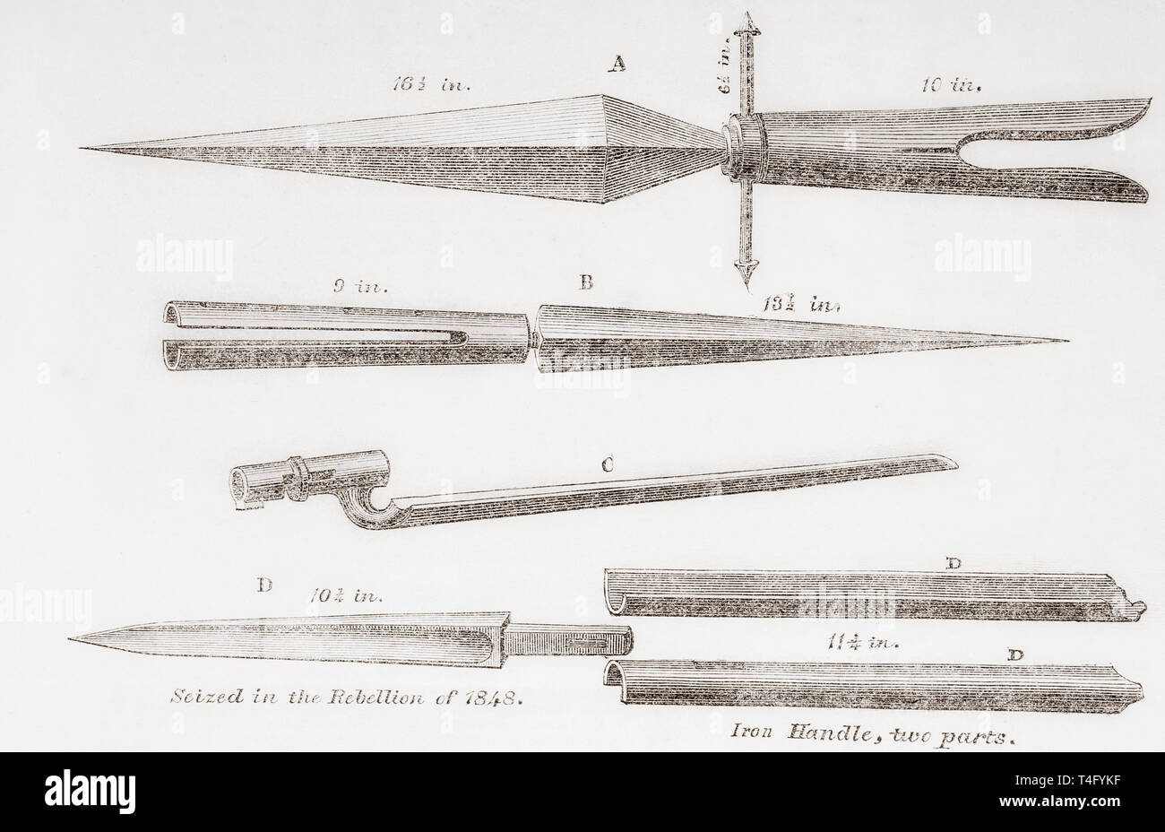 Fenian weapons, 19th century.  From The Illustrated London News, published 1865. Stock Photo