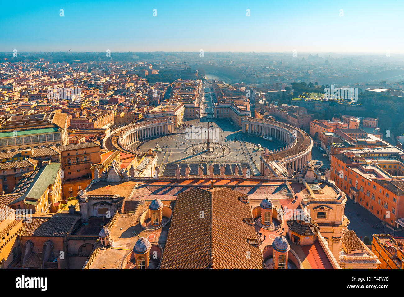 Aerial View Of Saint Peter S Square In Vatican City And Rome Italy From The Roof Of Saint Peters Cathedral Or Basilica Di San Pietro Stock Photo Alamy