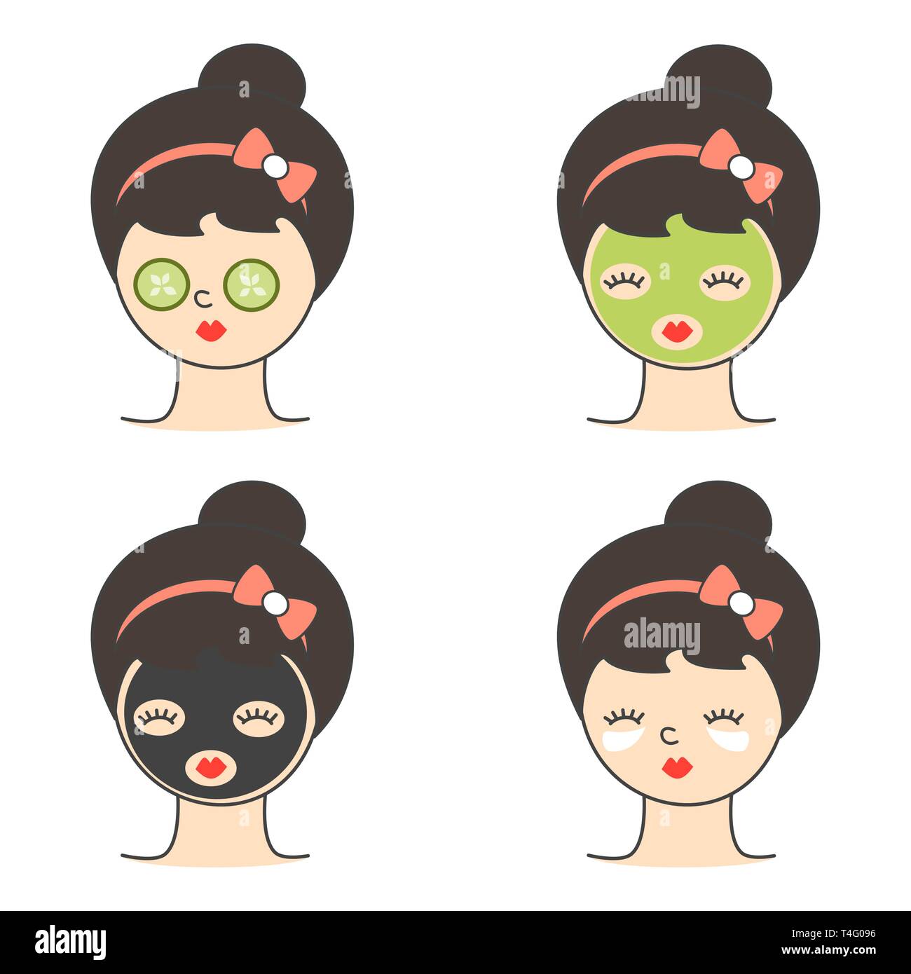 Cute Girl With Different Types Of Beauty Facial Masks For Skin