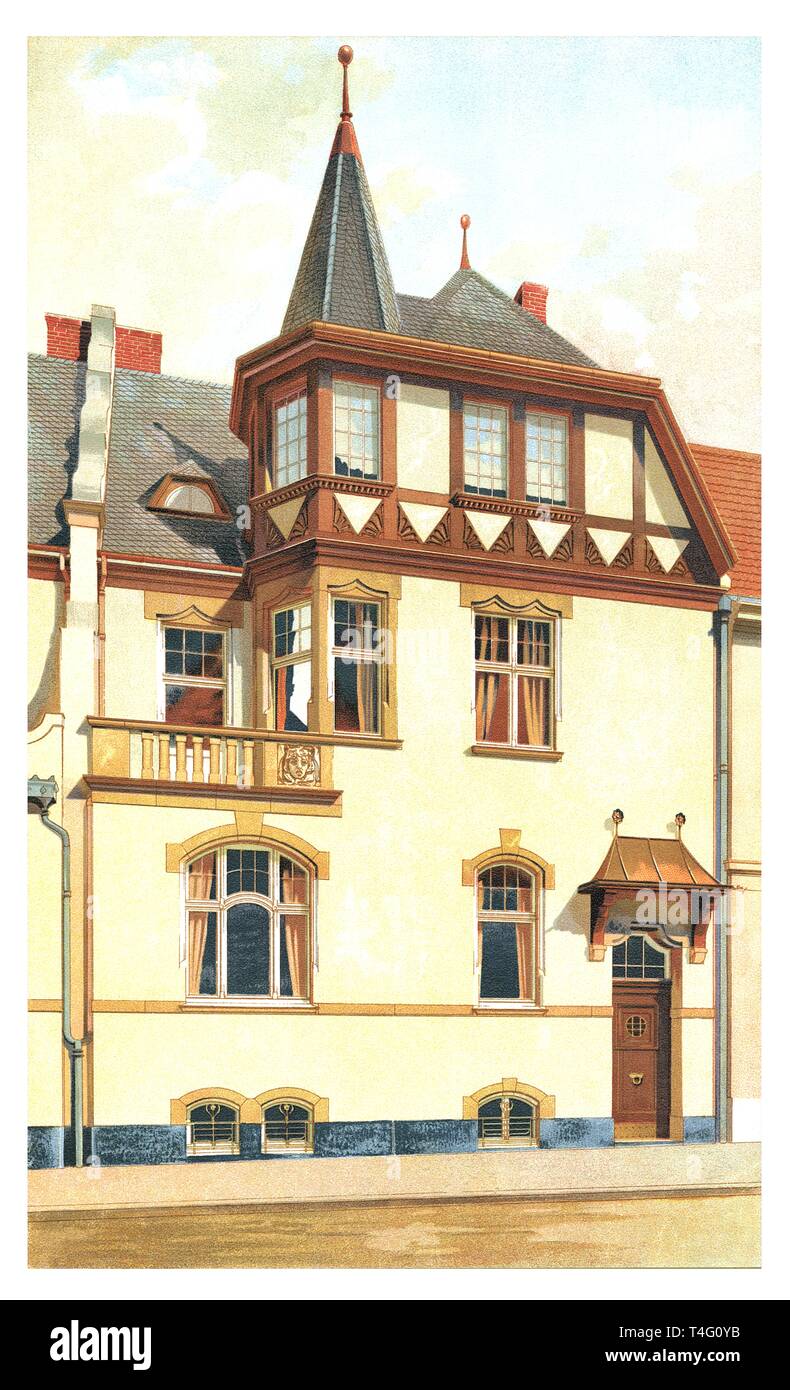 Residential House at Stuttgart, Germany - vintage engraved illustration. From Modern Urban Houses, 1905 Stock Photo