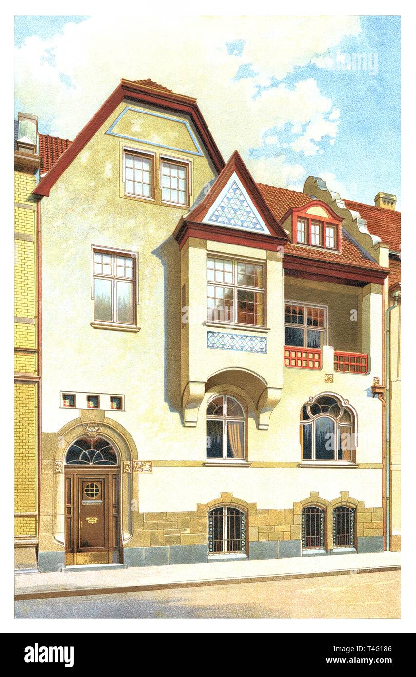 Residential House at Düsseldorf, Germany - vintage engraved illustration. From Modern Urban Houses, 1905 Stock Photo